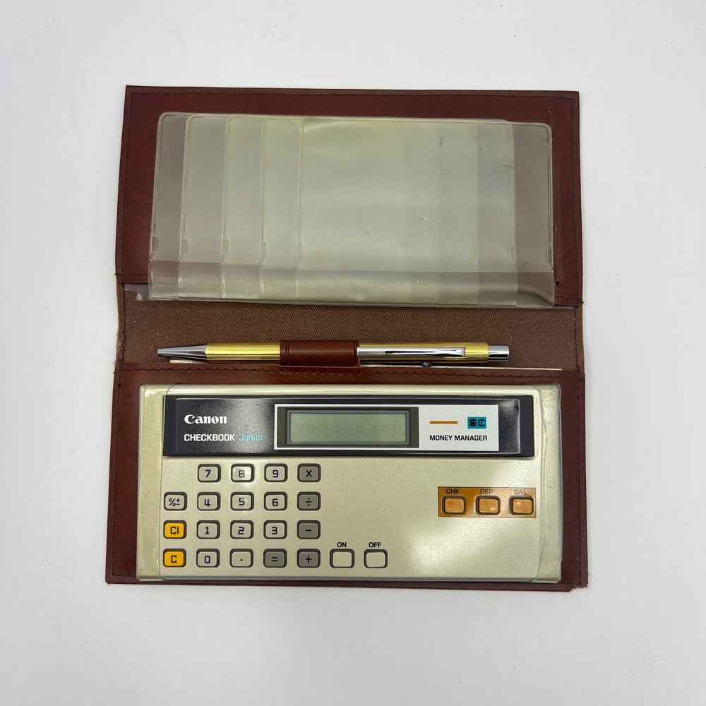 Canon Checkbook Junior Money Manager Calculator Set WORKS with Pen Manual 1980s